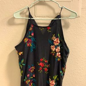 Full length sleeveless embroidered dress